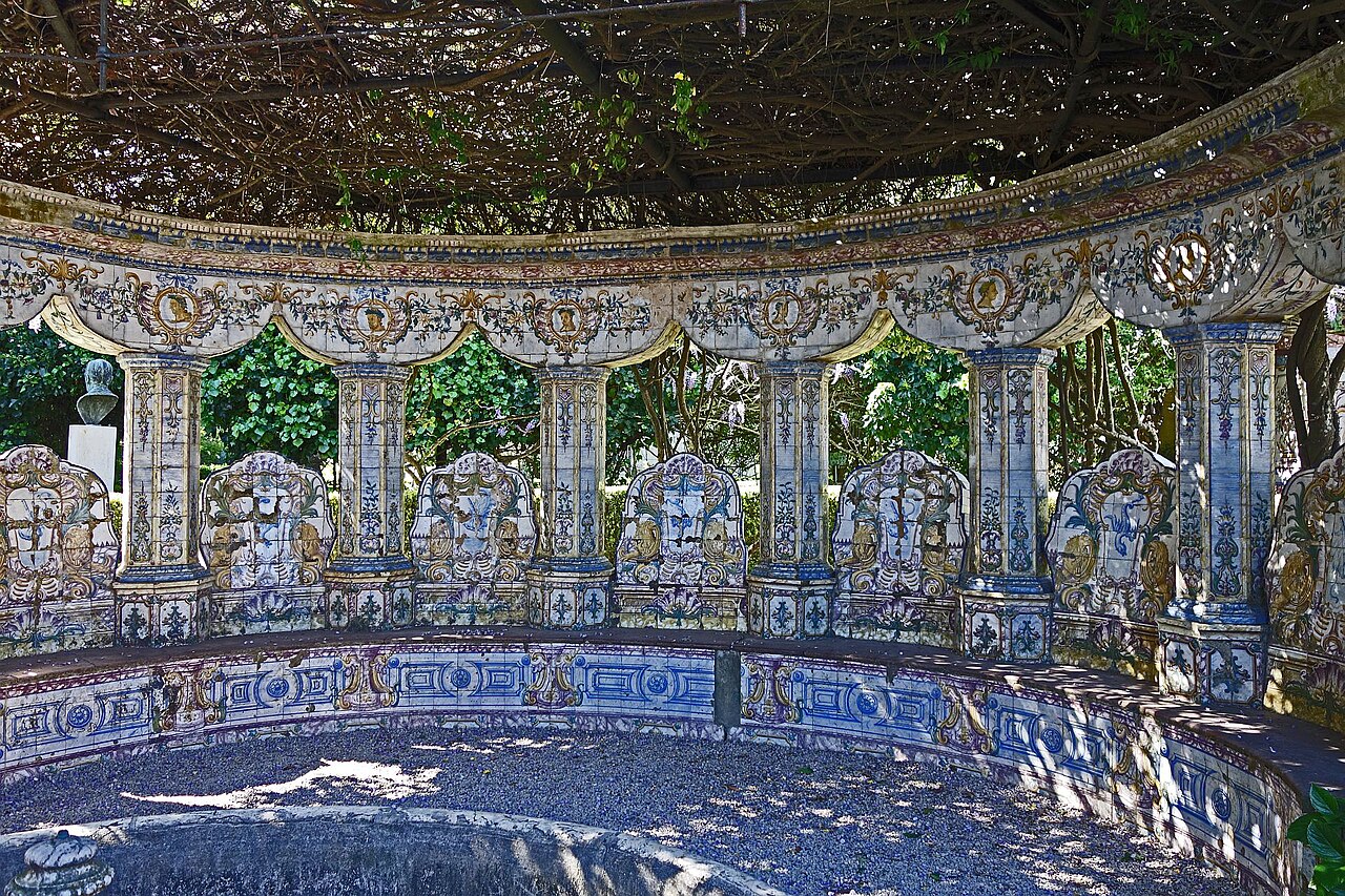 Curved tiled pavilion in the garden